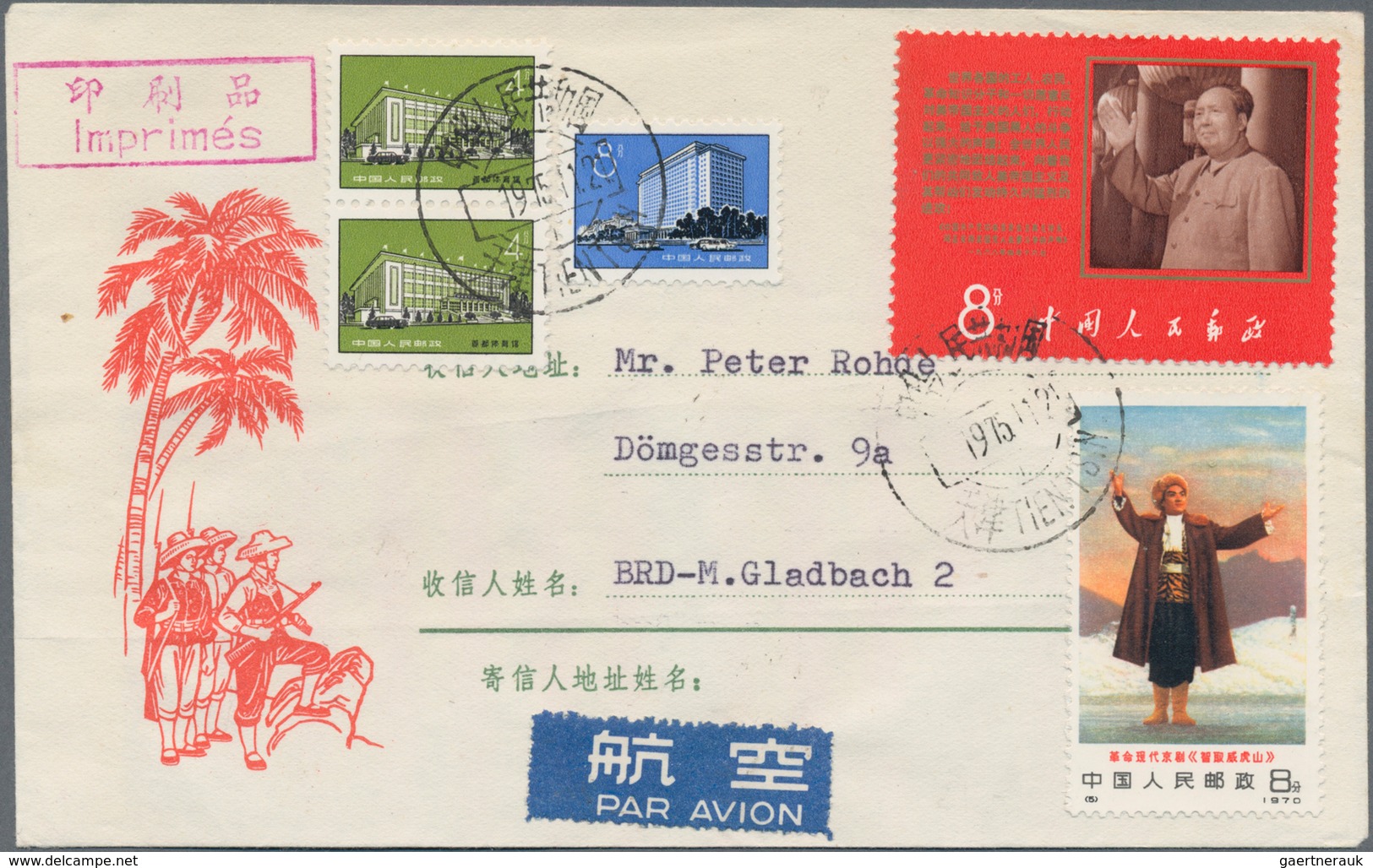 China - Volksrepublik: 1968/70, Air Mail Printed Matter Cover Addressed To Germany, Bearing Mao's An - Cartas & Documentos
