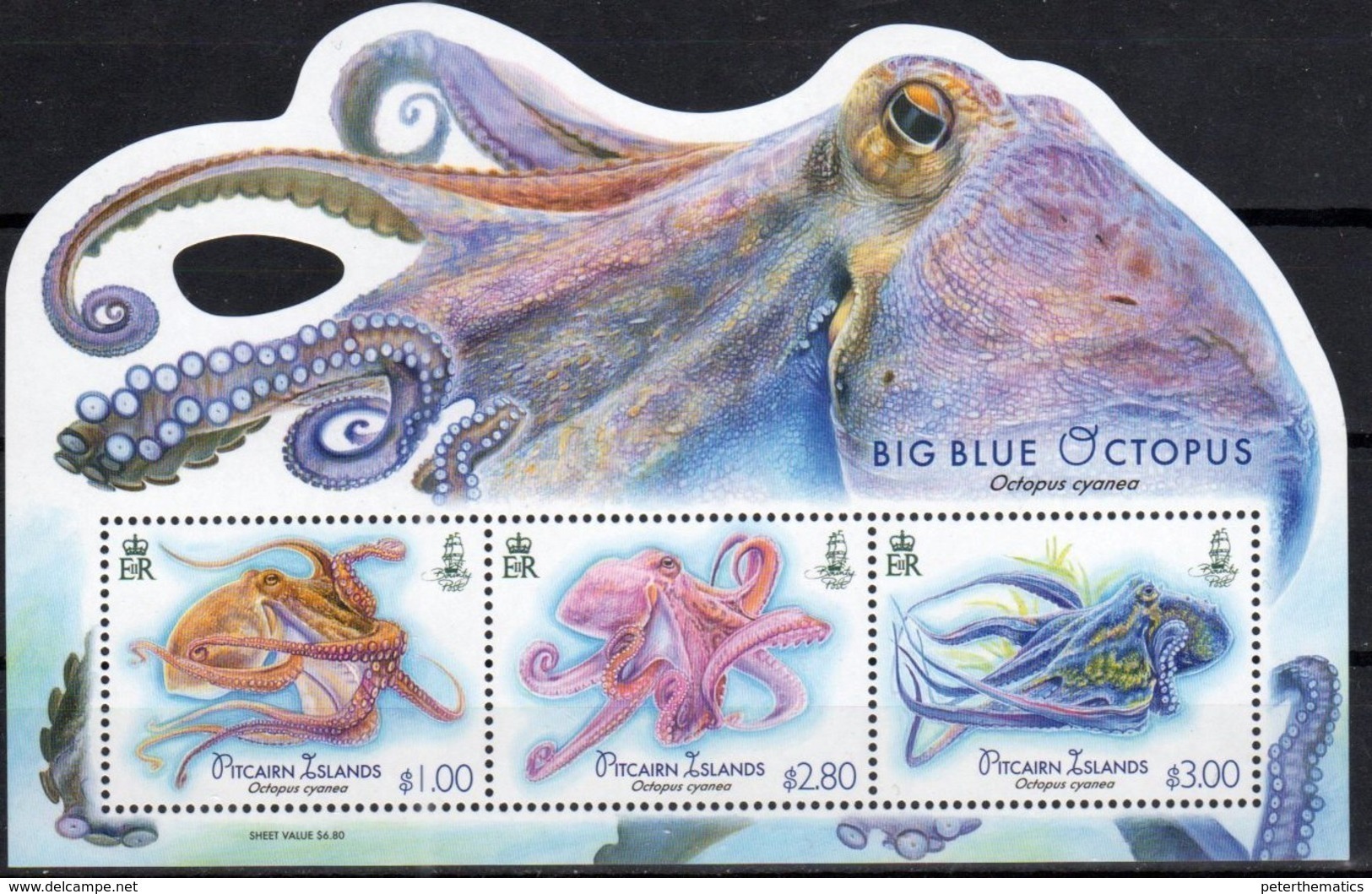PITCAIRN ISLAND ,2018, MNH,MARINE LIFE, OCTOPUS, BIG BLUE OCTOPUS,  SHEETLET - Marine Life