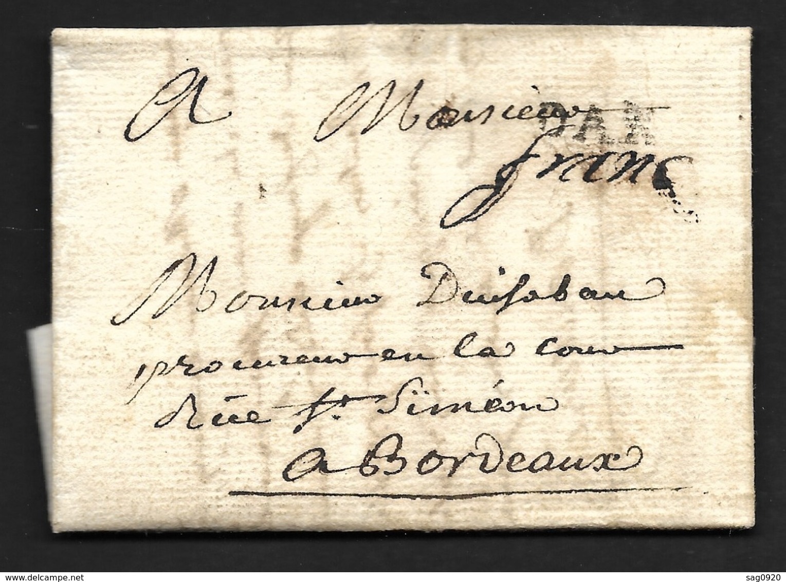 Landes-Lettre Avec Marque DAX + Franc Manuscrit-1784-Pour Bordeaux - 1701-1800: Précurseurs XVIII