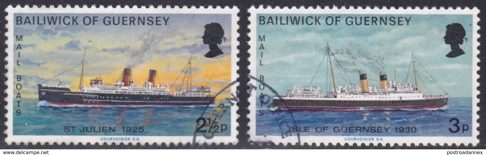 Guernsey, Scott #77-78, Used, Mail Boats, Issued 1973 - Guernsey