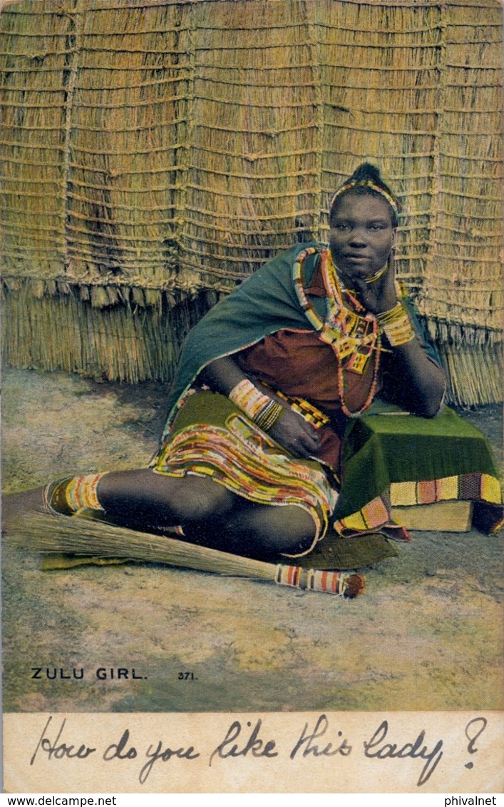 1906 SUDAFRICA , TARJETA POSTAL  CIRCULADA - PORT ELIZABETH , ZULU GIRL , TEMA ÉTNICO , ETNIC , WOMAN , AFRICA - Afrique