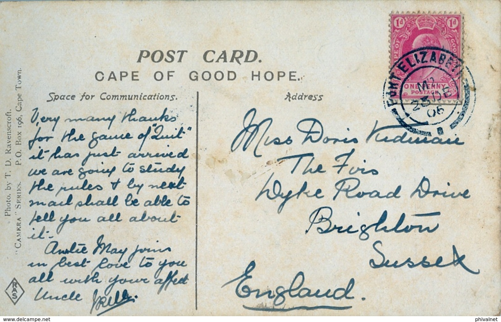 1906 SUDAFRICA , TARJETA POSTAL  CIRCULADA - PORT ELIZABETH , ZULU GIRL , TEMA ÉTNICO , ETNIC , WOMAN , AFRICA - África