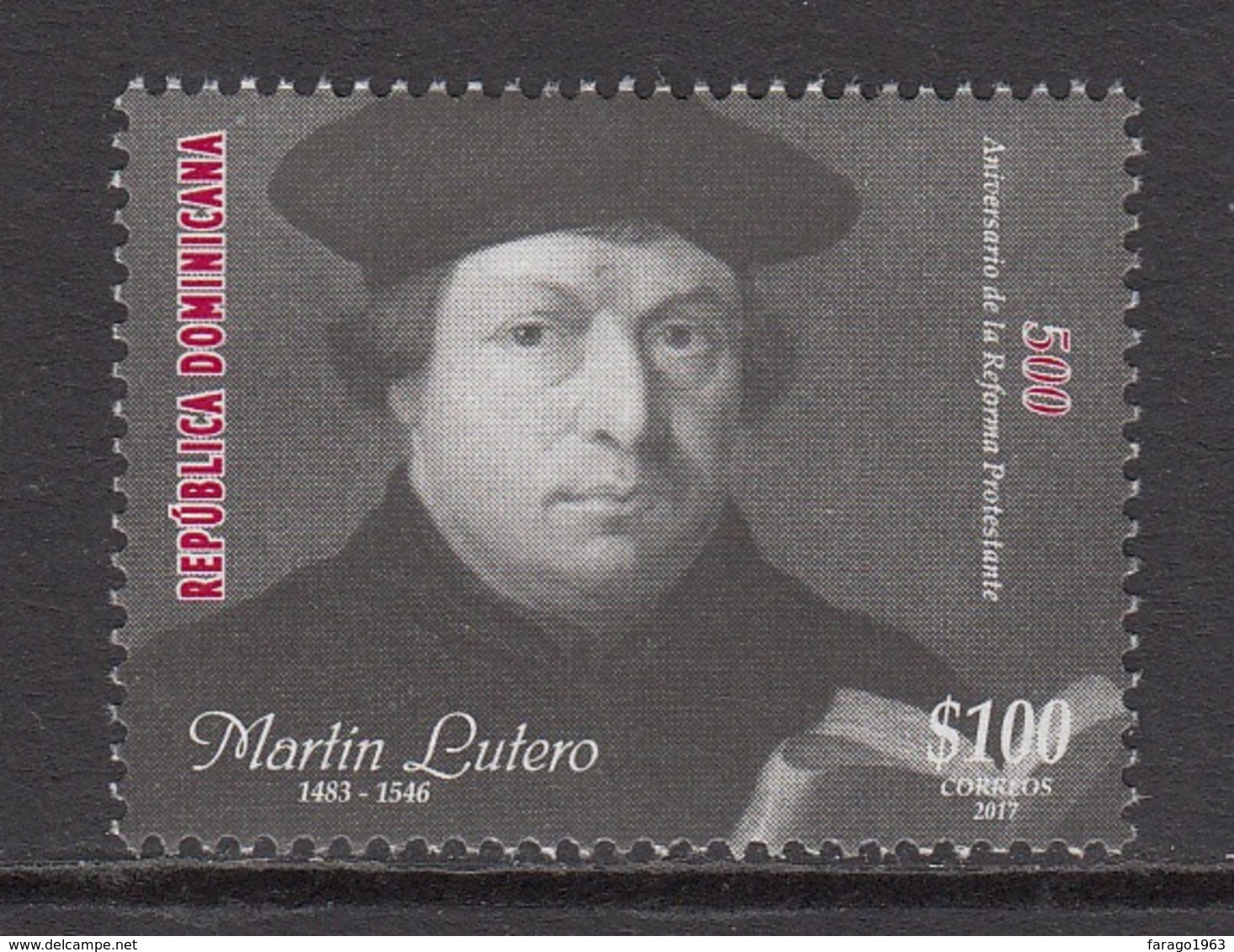 2017 Dominican Republic Dominicana Martin Luther Protestant Complete Set Of 1   MNH - República Dominicana