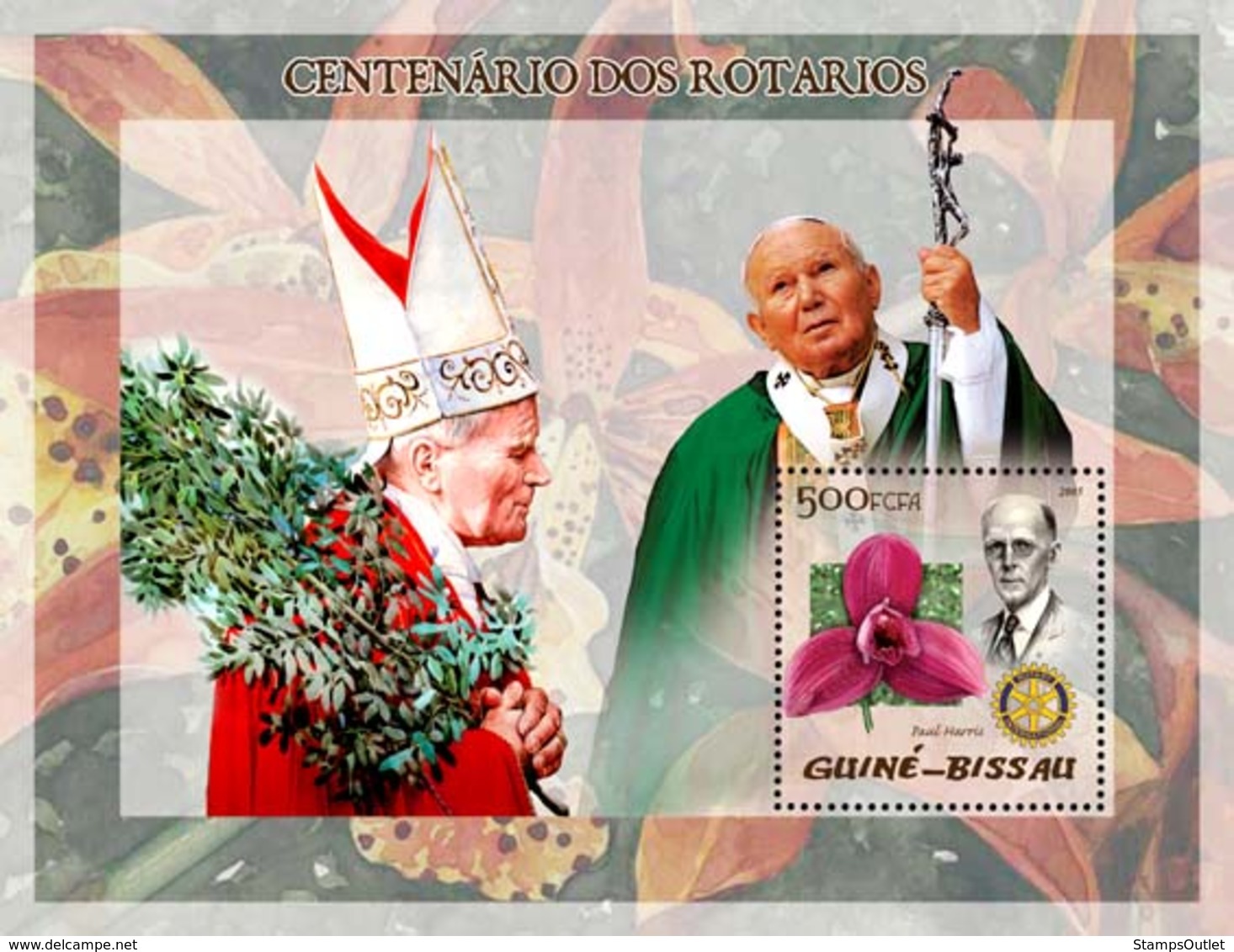 Guinea - Bissau 2005 - Pope John Paul II & P.Harris, Orchid - Guinea-Bissau