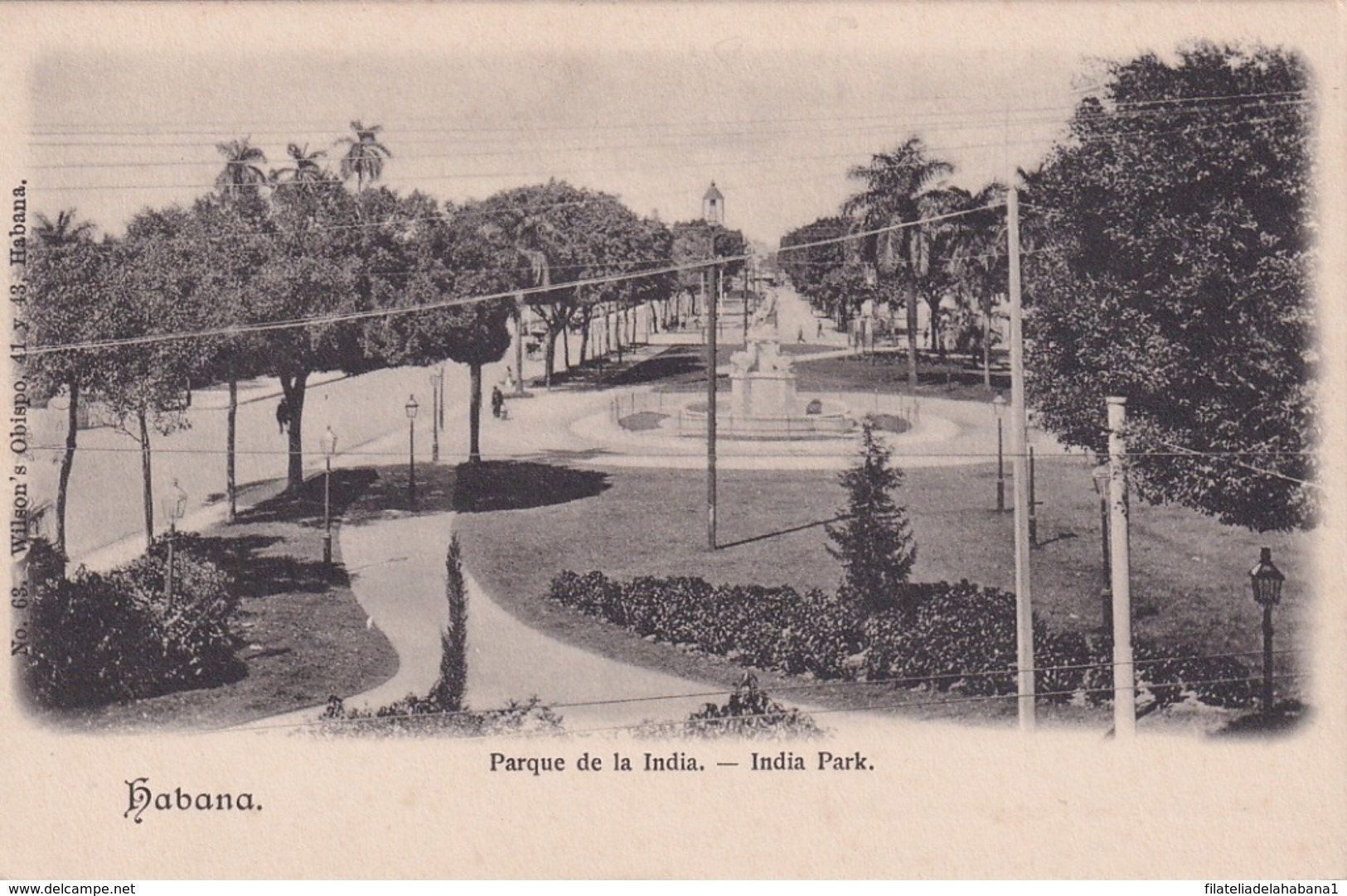 POS-1108 CUBA CIRCA 1905 POSTCARD PARQUE DE LA INDIA, INDIA PARK HAVANA - Cuba