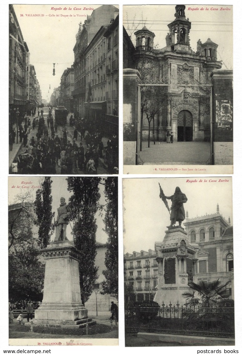 4 X VALLADOLID Calle Duque Victoria + Tram + Estatua. REGALO De La CASA ZURITA Espana 1913 SPAIN. Serie De 4 CPA. - Valladolid