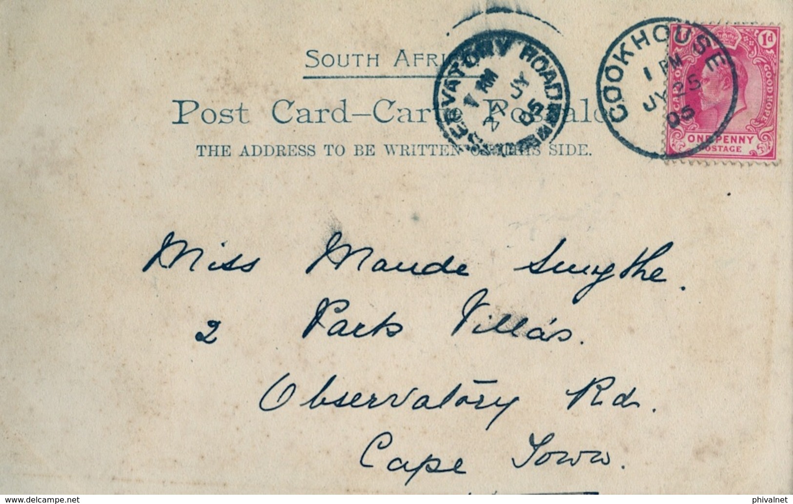 1905 SUDAFRICA , TARJETA POSTAL CIRCULADA  , CAPE OF GOOD HOPE , COOKHOUSE - OBSERVATORY ROAD / CAPE TOWN - Cabo De Buena Esperanza (1853-1904)