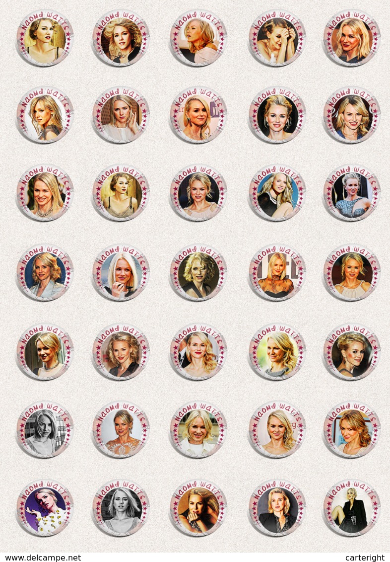 140 X NAOMI WATTS Movie Film Fan ART BADGE BUTTON PIN SET 4-7  (1inch/25mm Diameter) - Cinéma