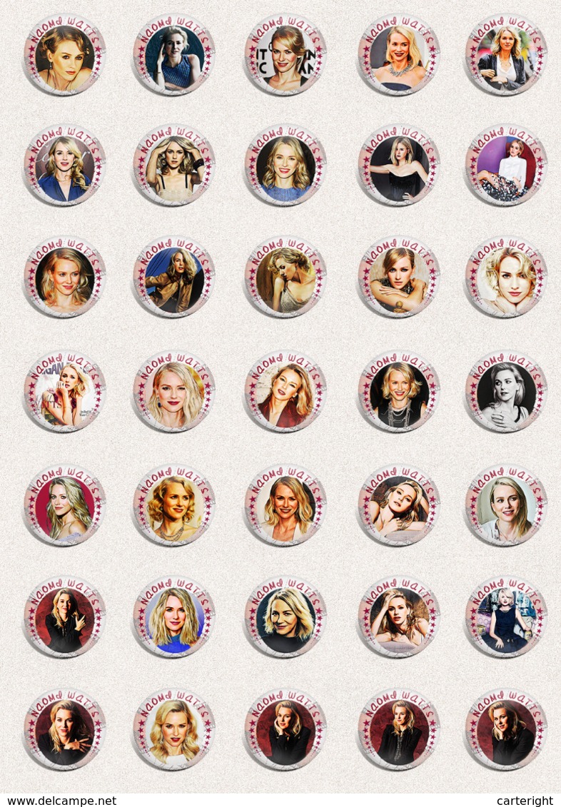 140 X NAOMI WATTS movie film fan ART BADGE BUTTON PIN SET 4-7  (1inch/25mm diameter)