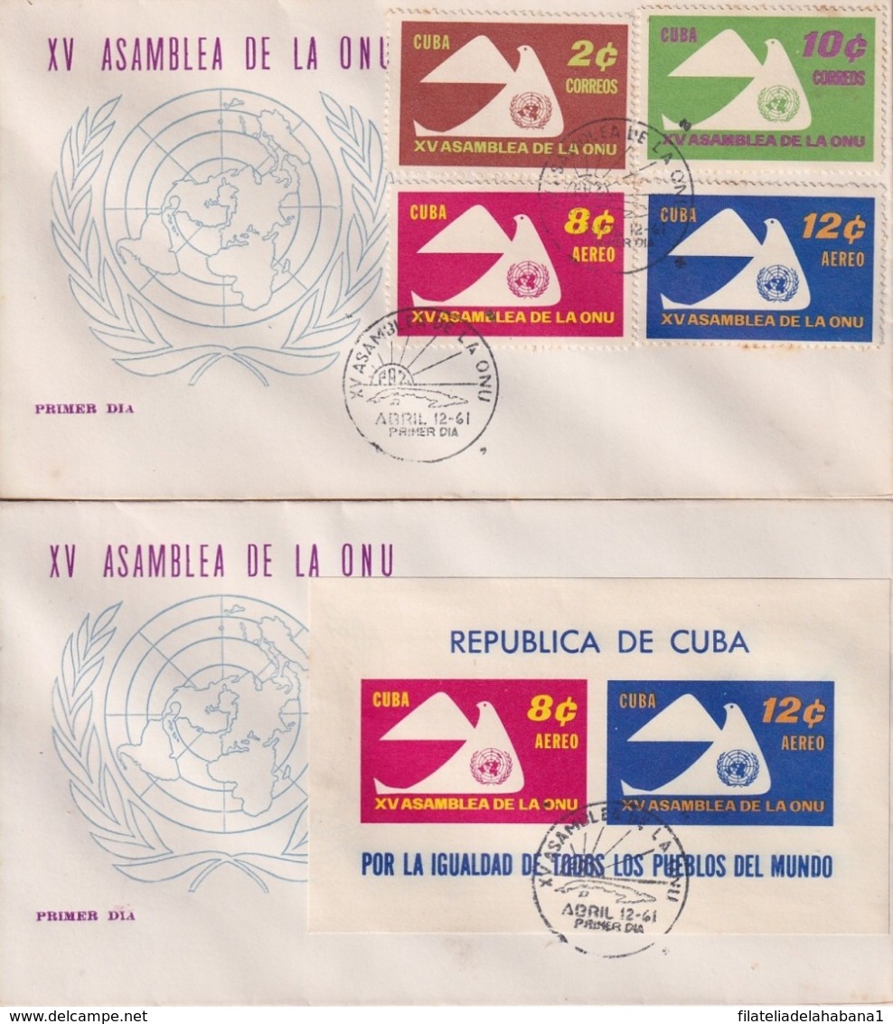 1961-FDC-75 CUBA 1961 FDC ASAMBLEA DE LA ONU, PALOMA PIGEON BIRD + 1 SHEET - FDC