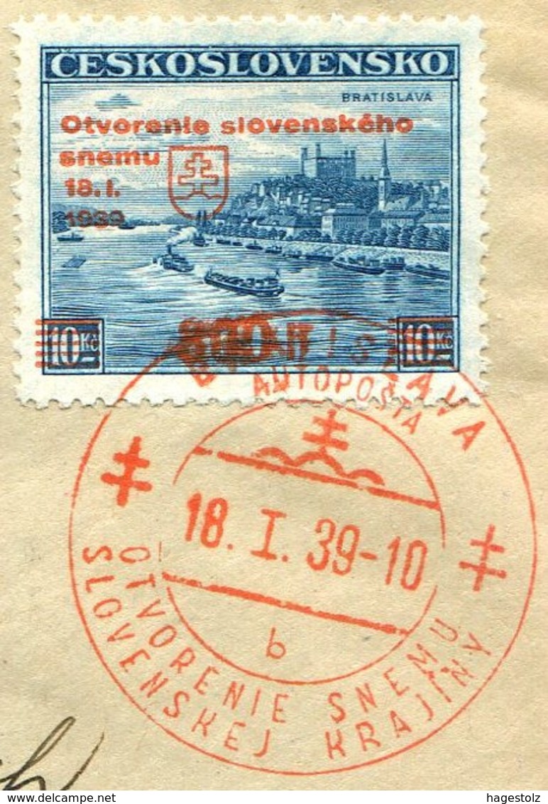 Czechoslovakia 1939 Registered FDC Cover Autonomous SLOVAKIA Autoposta BUS Mobile Post Tschechoslowakei Tchécoslovaquie - FDC