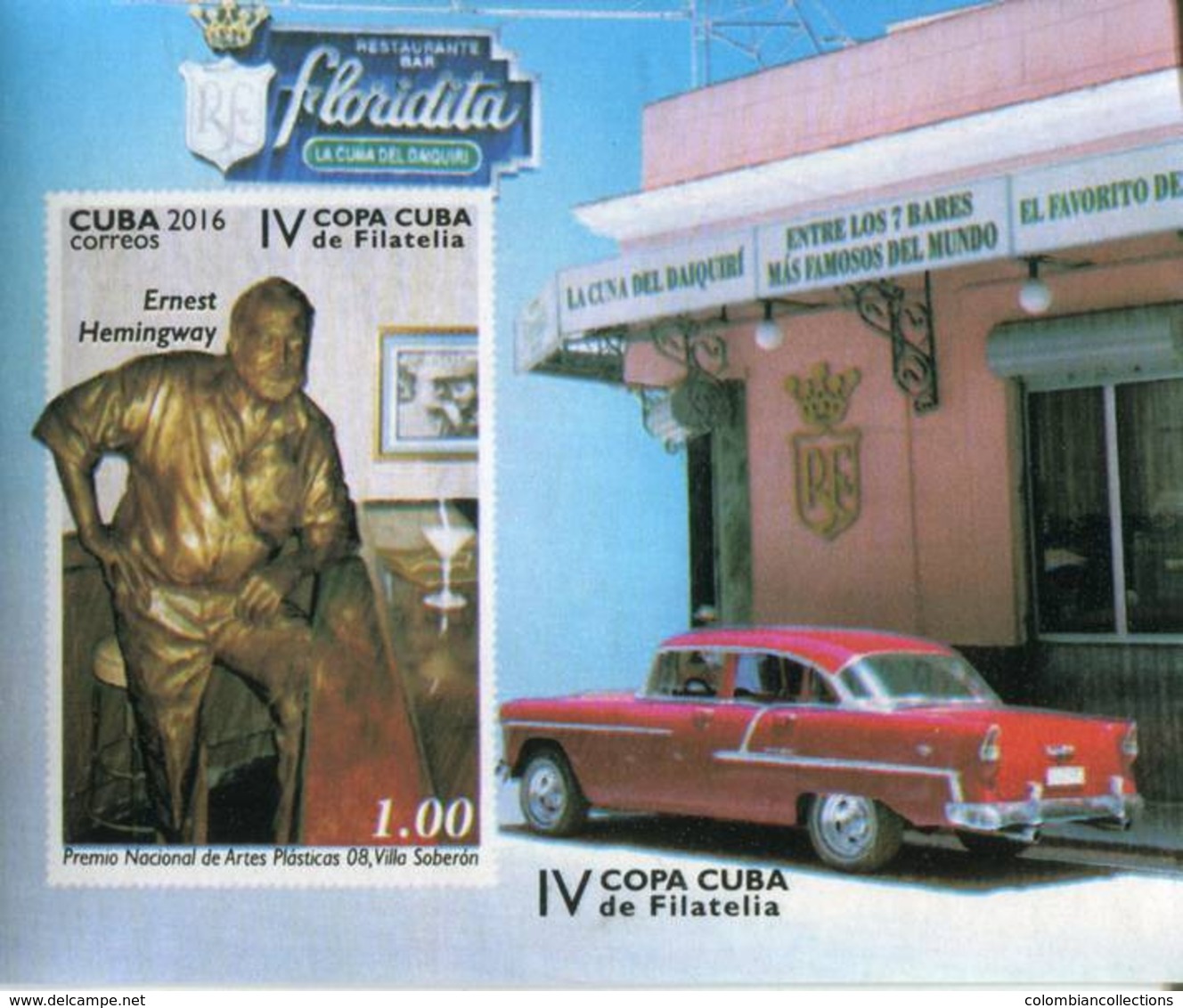 Lote CU2016-14H, Cuba, 2016, HF, SS, IV Copa Cuba De Filatelia, Hemingway, Bar La Cuna Del Daiquiri, Philately Expo - Otros & Sin Clasificación