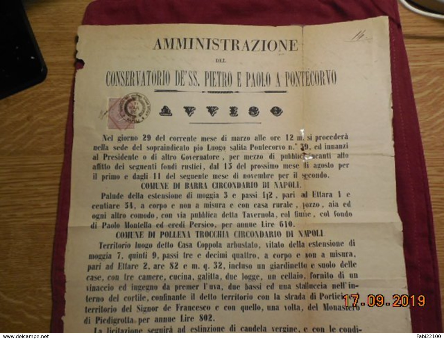 Document Italien De 1885  Affiche Administrative - Manifesti