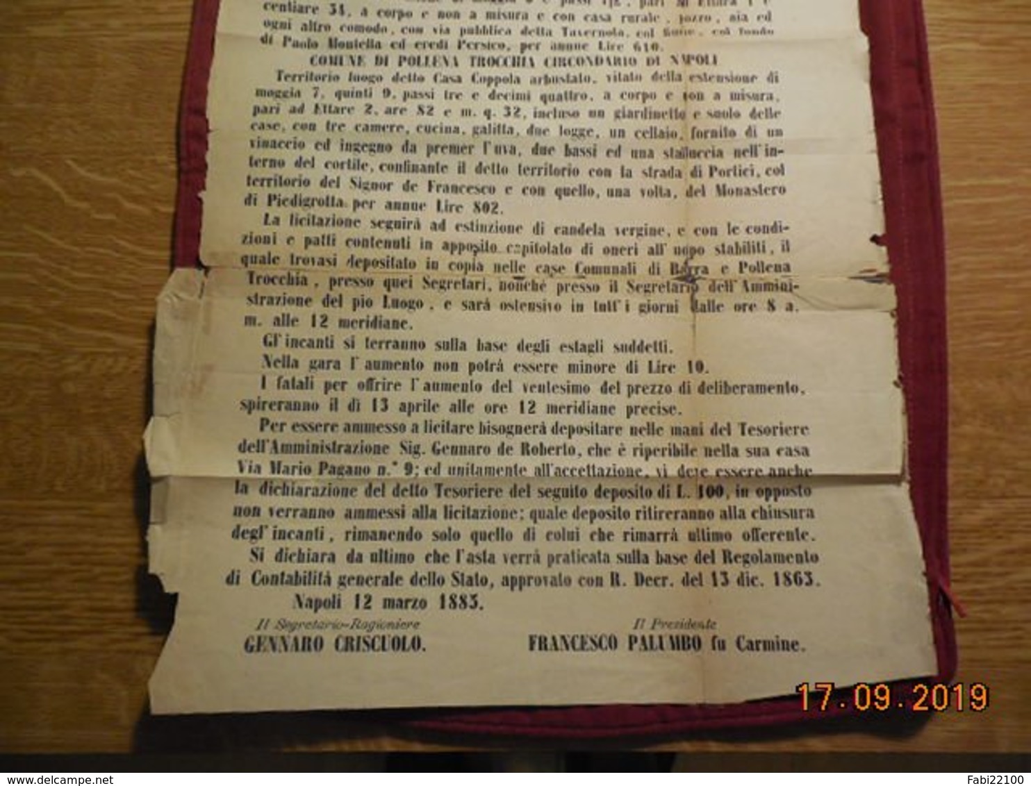 Document Italien De 1885  Affiche Administrative - Affiches