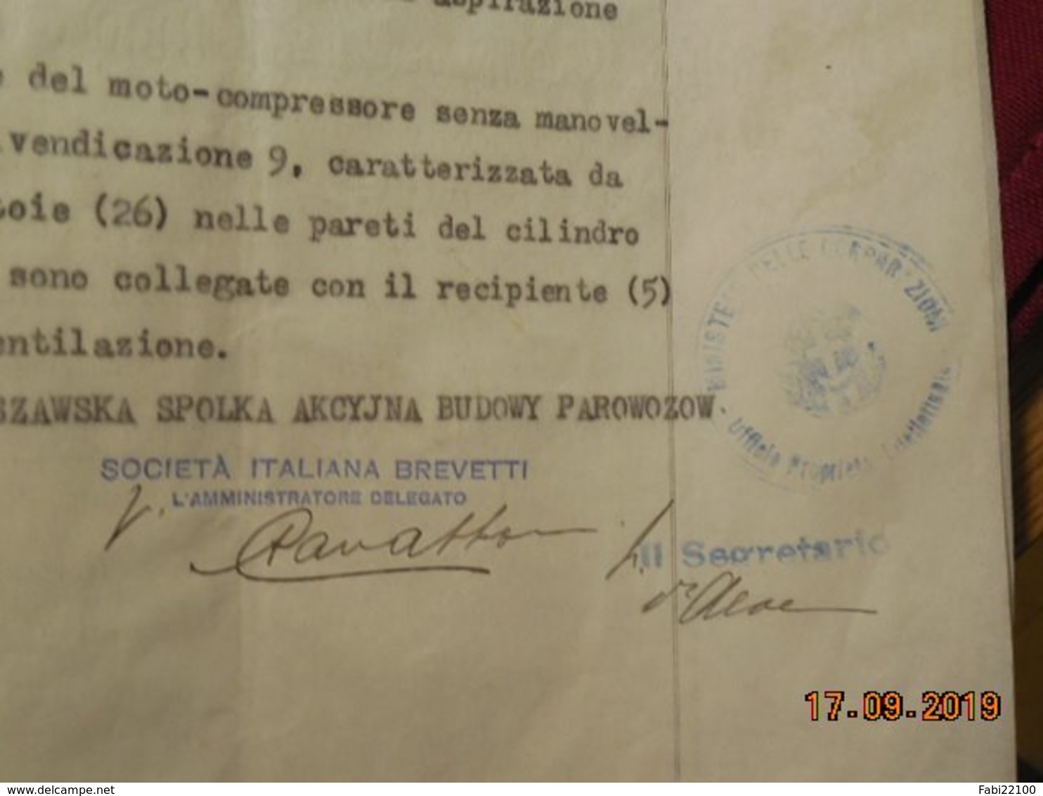 Document Italien de 1932 - Brevet technique d'un moto-compresseur (origine Polonaise peut-être...)