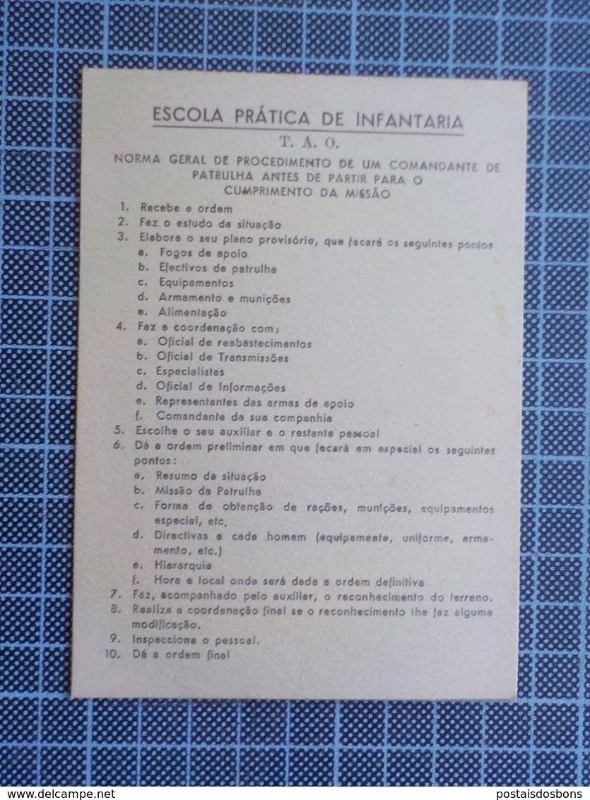 Cx 9) Portugal Instructions Formation Militaire ESCOLA PRÁTICA DE INFANTARIA 8 Aide-memoire 12,5x8,5cm - Other & Unclassified