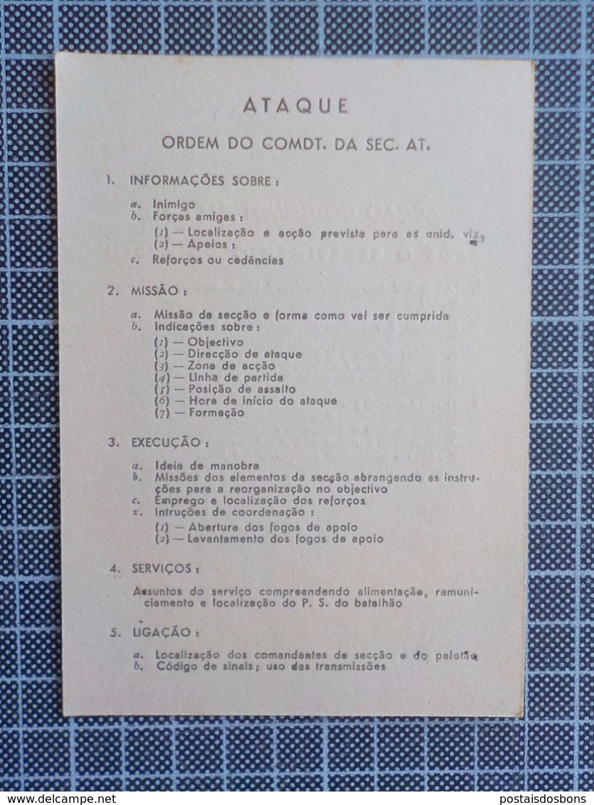 Cx 9) Portugal instructions formation militaire ESCOLA PRÁTICA DE INFANTARIA 8 aide-memoire 12,5x8,5cm