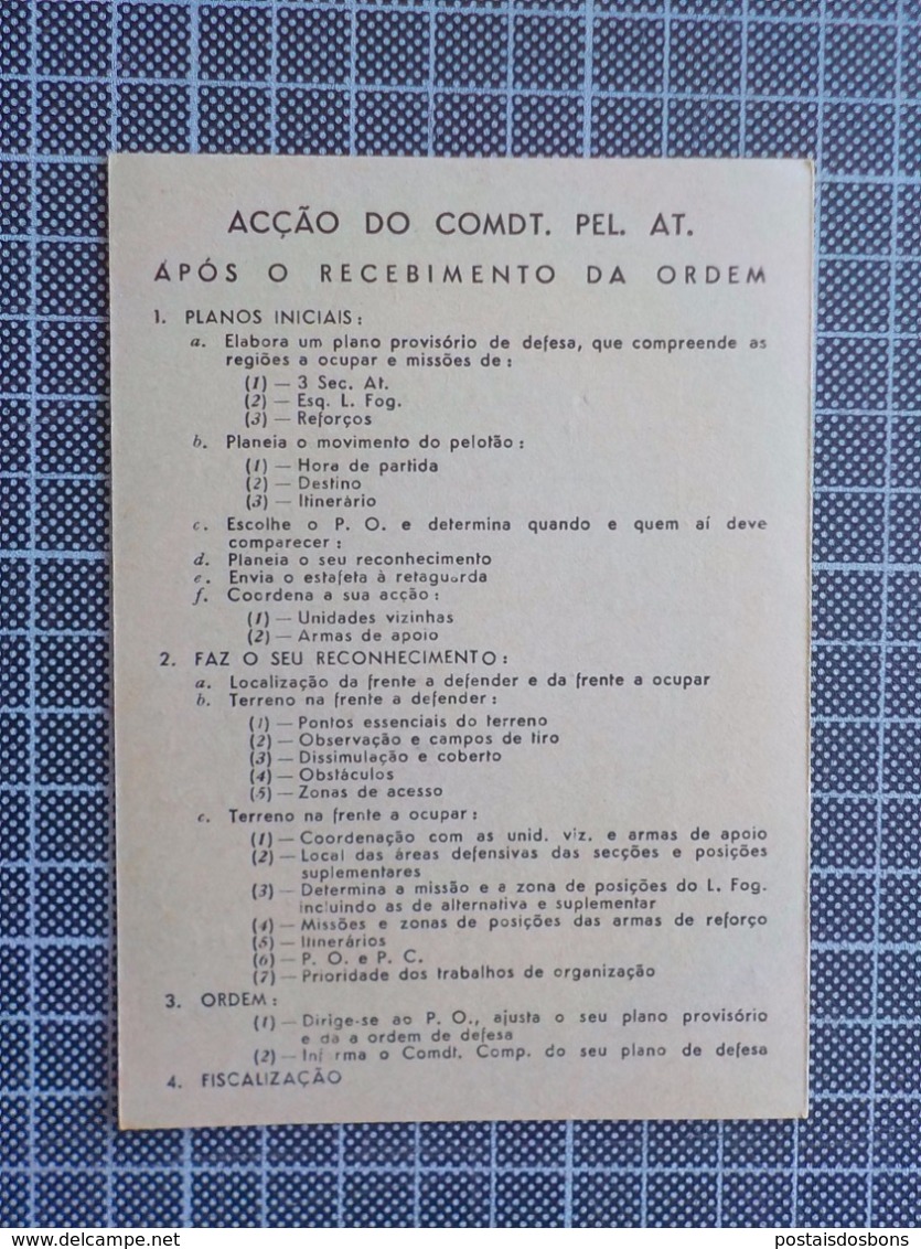 Cx 9) Portugal instructions formation militaire ESCOLA PRÁTICA DE INFANTARIA 8 aide-memoire 12,5x8,5cm