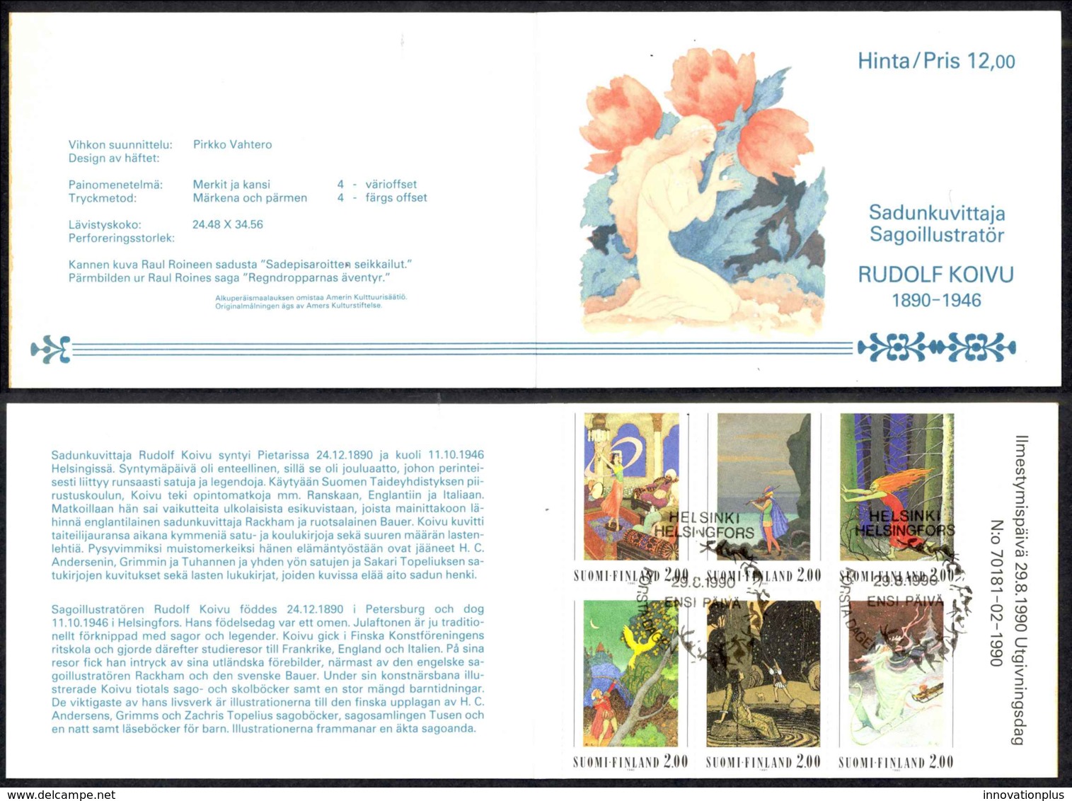 Finland Sc# 825a Used Complete Booklet 1990 Rudolf Koivu Illustrations - Used Stamps