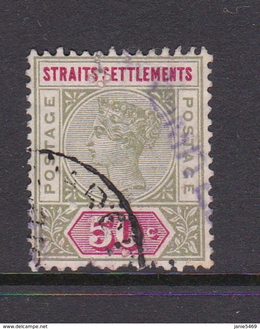 Malaysia-Straits Settlements SG 104 1892 Queen Victoria 50c Olive Green And Carmine,used - Straits Settlements
