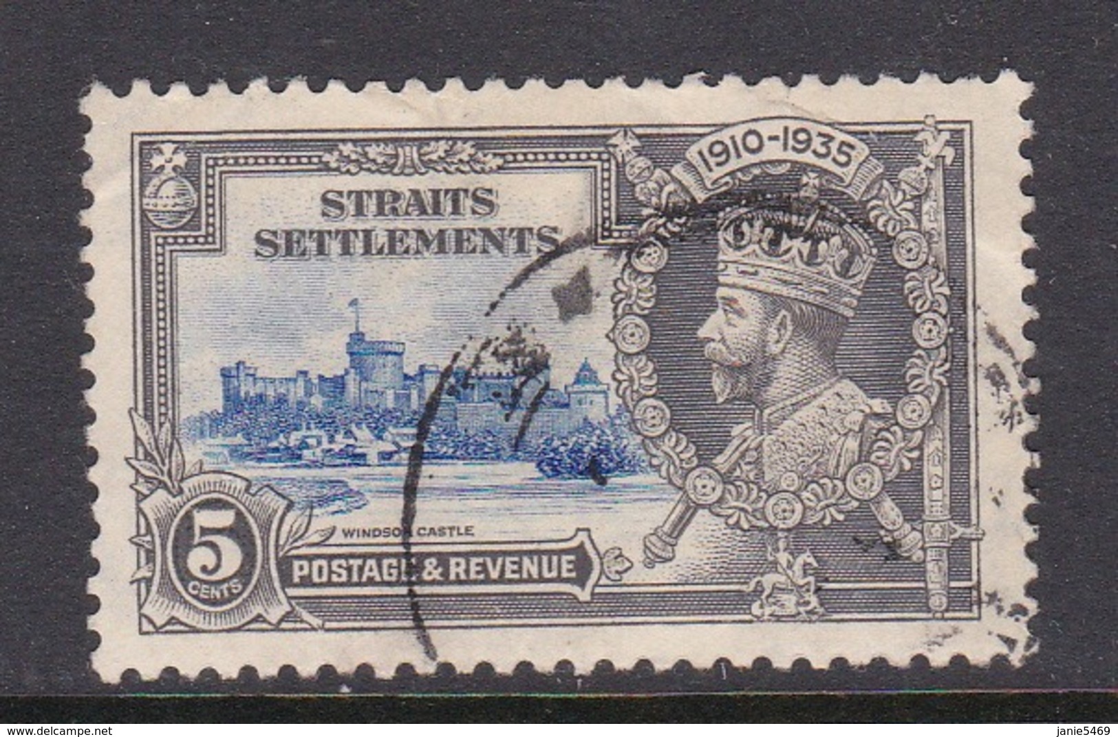 Malaysia-Straits Settlements SG 256 1935 Silver Jubilee,5c Ultramarine And Grey,used - Straits Settlements