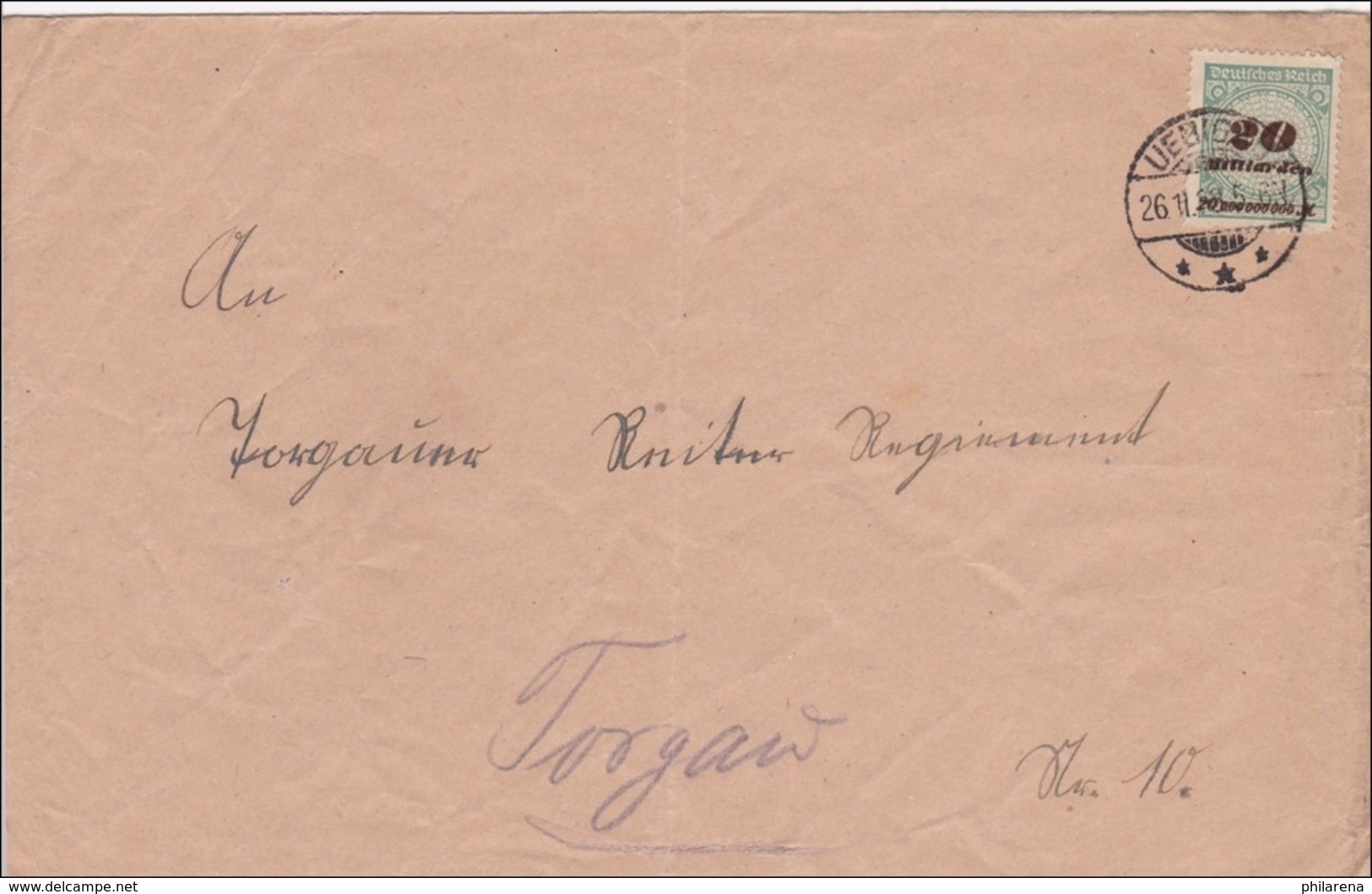 Inflation: Brief Von Übig Nach Torgau 26.11.1923 - Autres & Non Classés