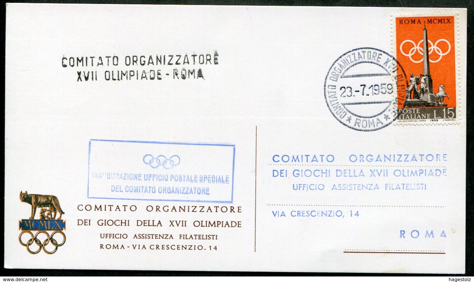 Italy Italia 1960 XVII Summer Olympic Games Rome Roma Olympische Spiele Jeux Olympiques Organizing Committee Card 1959 - Summer 1960: Rome