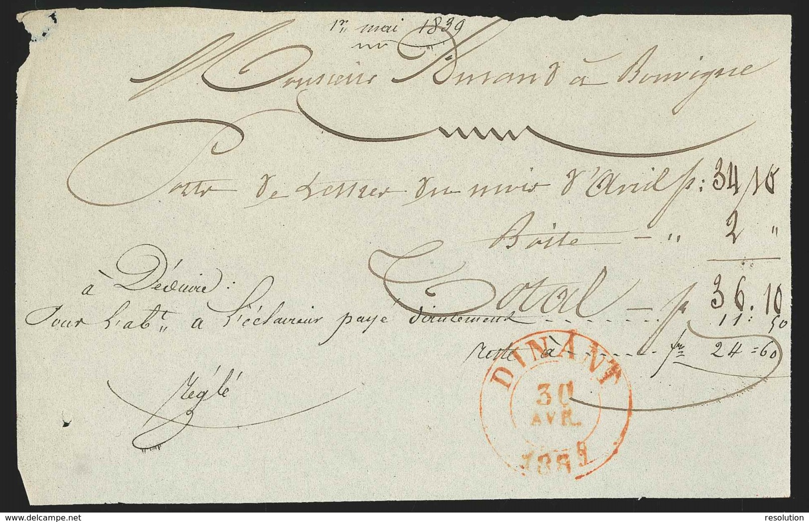Décompte De La Poste Càd DINANT/1839 - 1830-1849 (Belgique Indépendante)