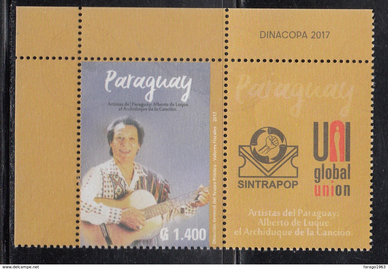 2017 Paraguay Sintrapop Music Guitar Complete Set Of 1 MNH - Paraguay