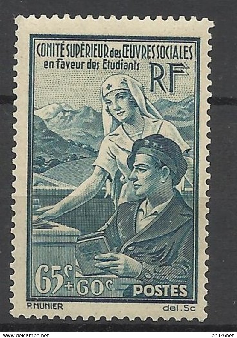 France N°   417  Oeuvres Sociales Des étudiants Infirmière Neuf * *   TB= - MNH VF   - Médecine