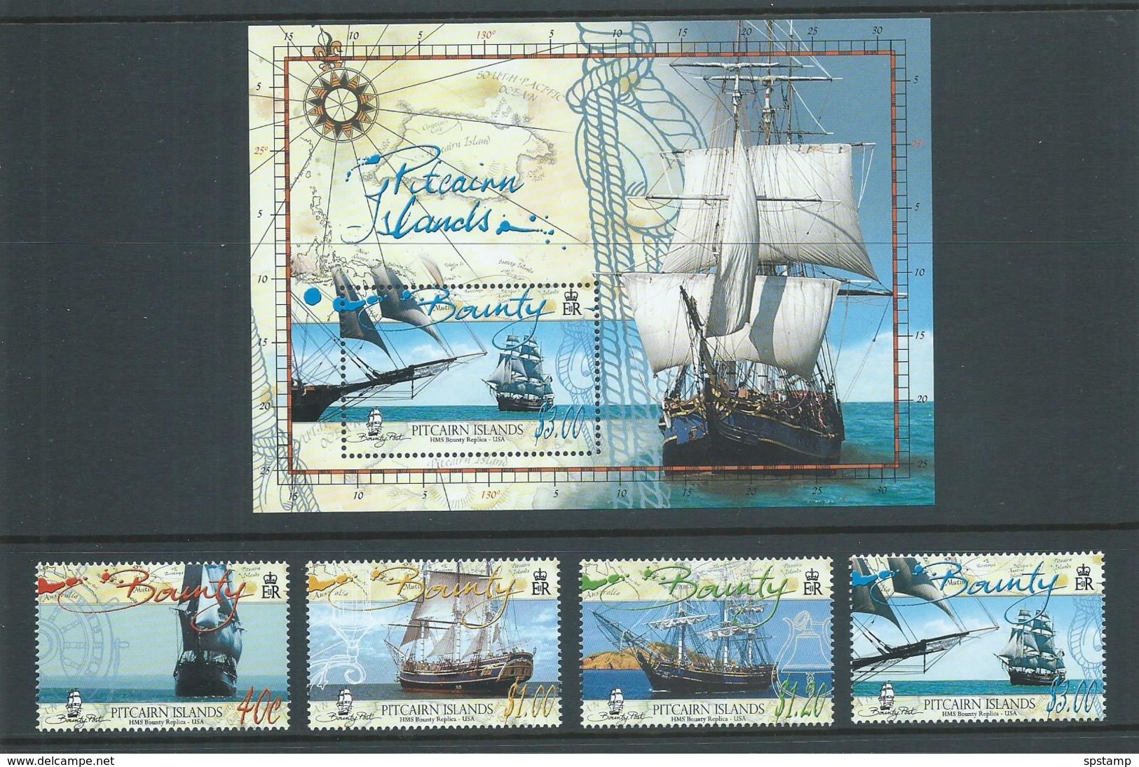 Pitcairn Islands 2005 Bounty Ship Replica Series II Set Of 4 & Miniature Sheet MNH - Pitcairneilanden