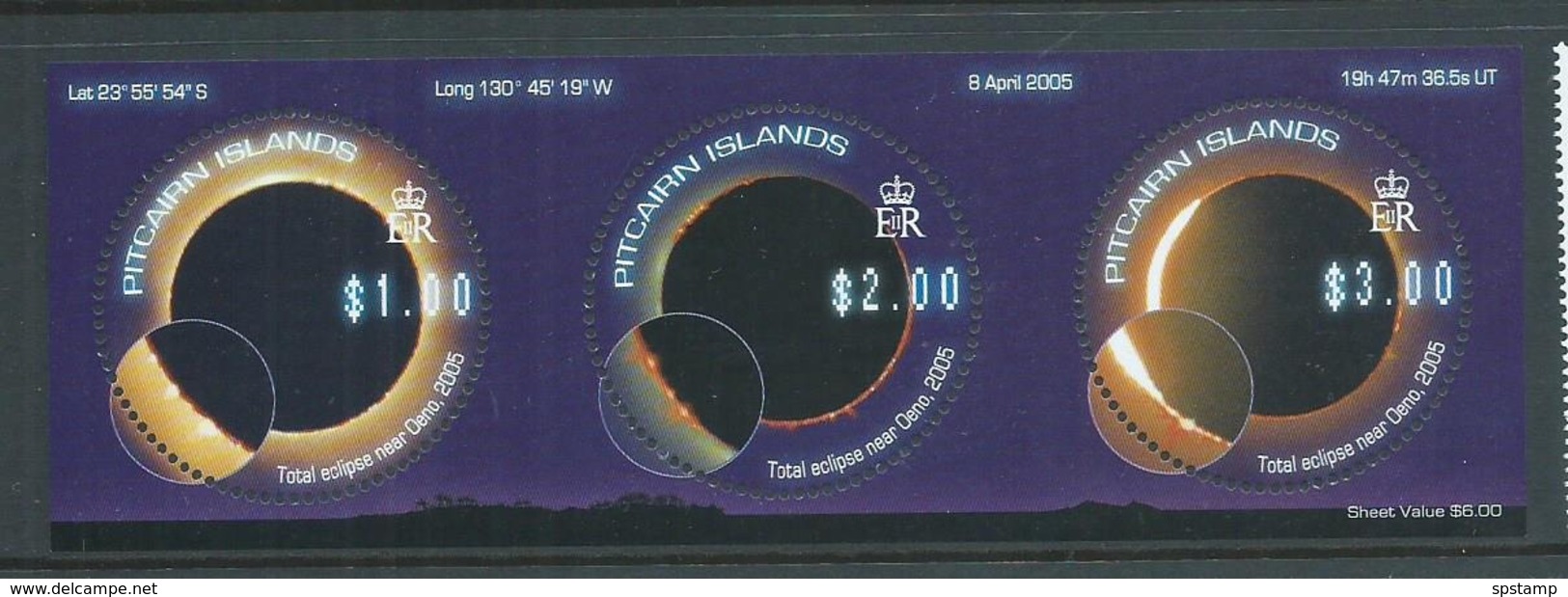 Pitcairn Islands 2005 Solar Eclipse Strip Of 3 MNH - Pitcairn Islands