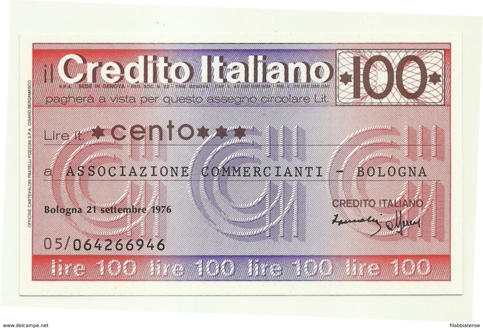 1976 - Italia - Credito Italiano - Associazione Commercianti - Bologna - [10] Assegni E Miniassegni