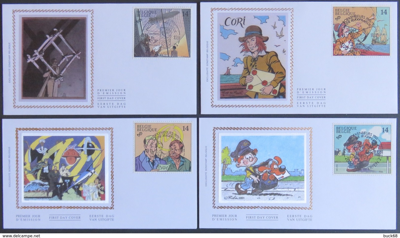 BELGIQUE 2428 à 2431 FDC X 4 1er Jour Luxe Blake Mortimer Jacobs Boule Bill Roba Cori Moor Schuiten BD Comics Strip [GR] - Bandes Dessinées