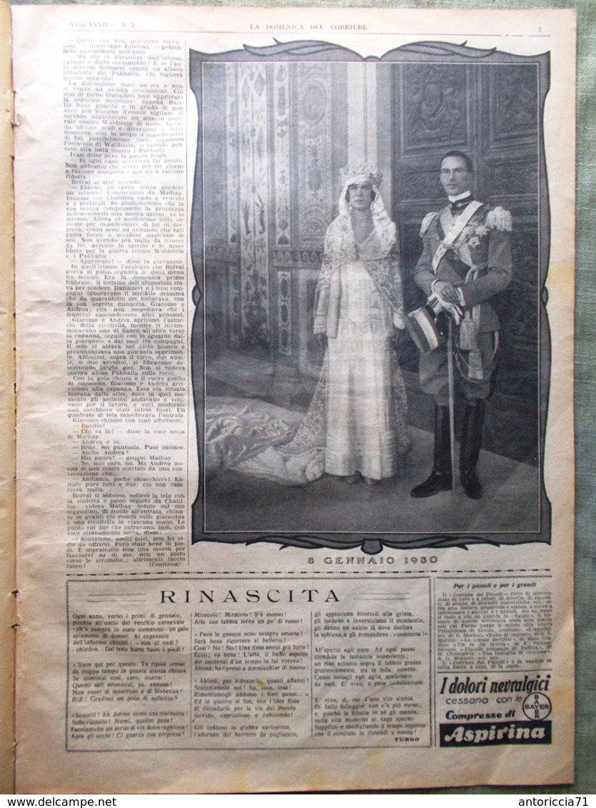 La Domenica Del Corriere 19 Gennaio 1930 Nozze Umberto E Maria Josè Sinodo Mahdi - Altri & Non Classificati