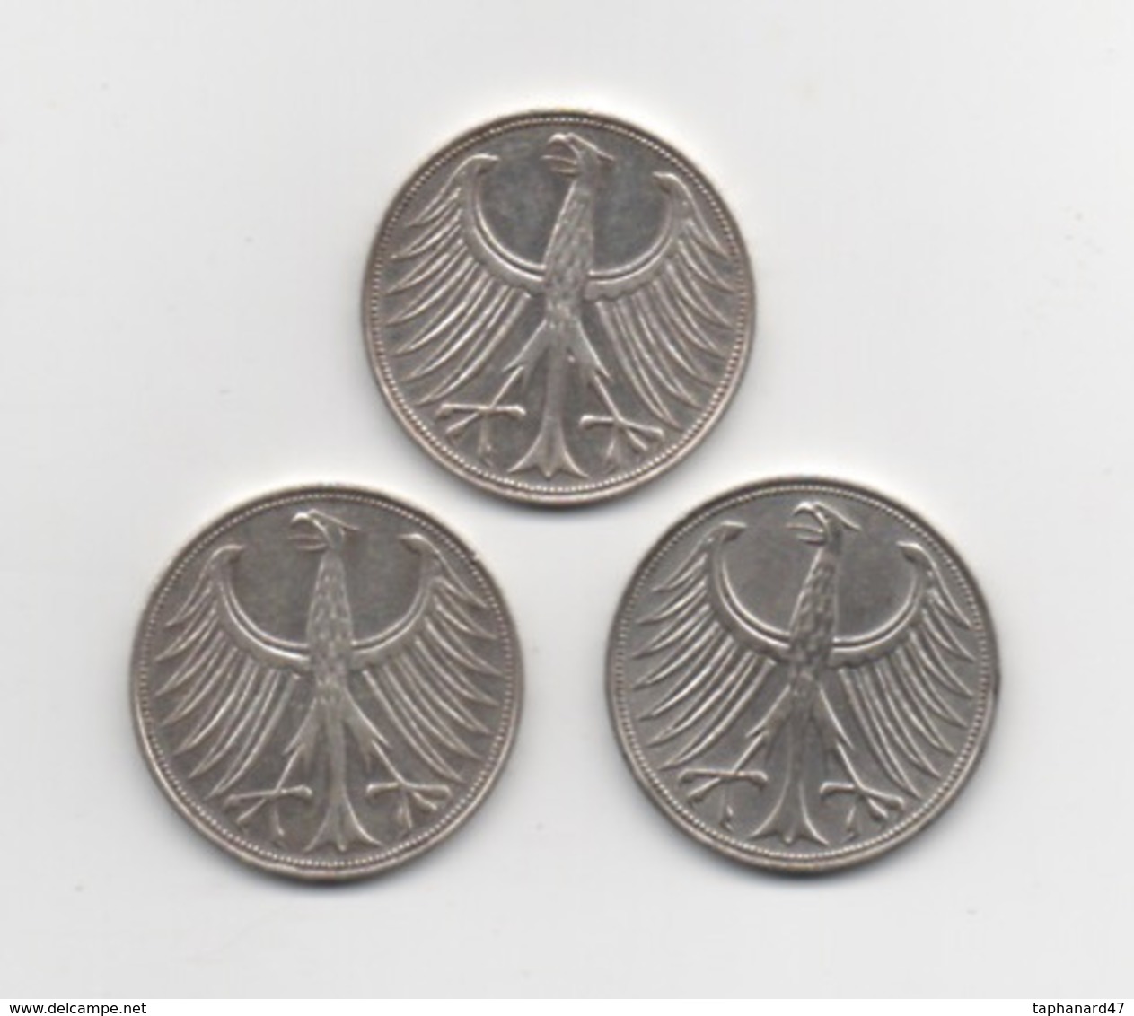 ALLEMAGNE : 3 Pièces En Argent De 5 DEUTSCHE MARK 2: 1951 .D. 1: 1958 .G. - Autres & Non Classés