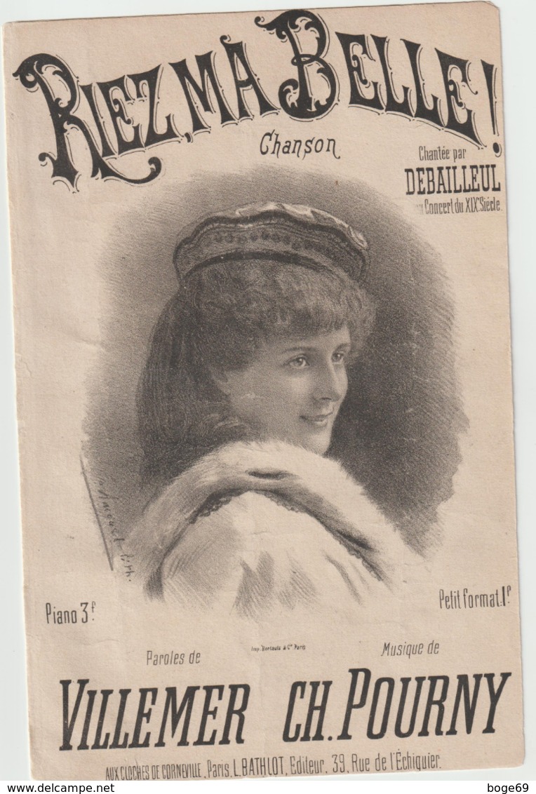 (ETH) RIEZ MA BELLE , DEBAILLEUL , Paroles VILLEMER , Musique CH POURNY , Illustration ANCOURT - Partitions Musicales Anciennes