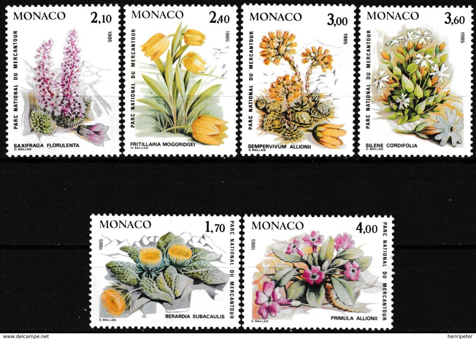 Série De 6 Timbres-poste Gommés Neufs** - Plantes Du Parc National Du Mercantour - N° 1461/1466 (Yvert) - Monaco 1985 - Neufs