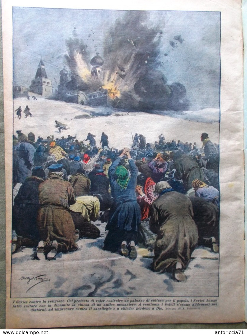 La Domenica Del Corriere 9 Febbraio 1930 Girardengo Incendio Soviet E Religione - Altri & Non Classificati