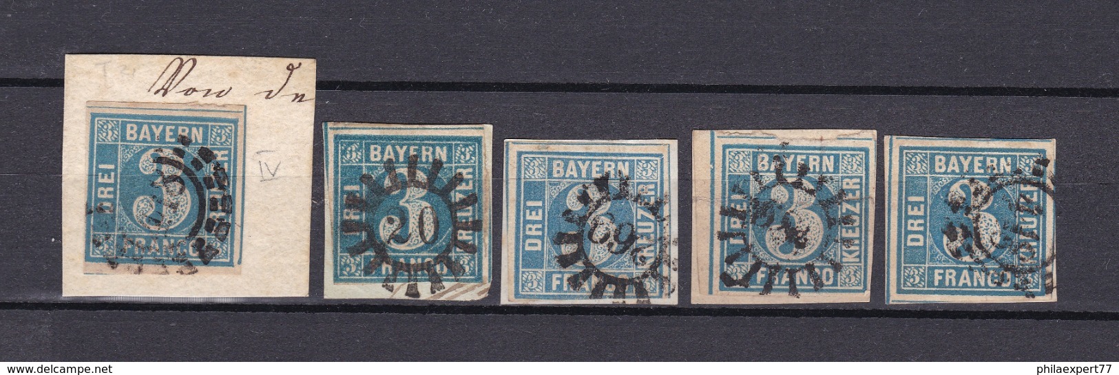 Bayern - 1850/58 - Michel Nr. 2 II - Typen - Gest. - 30 Euro - Sonstige & Ohne Zuordnung