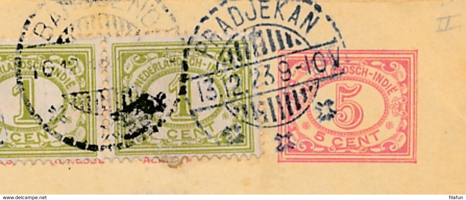 Nederlands Indië - 1923 - 5 Cent Cijfer, Briefkaart + 2,5 Cent Van LB PRADJEKAN Naar Garoet En Door Naar Bandoeng - Nederlands-Indië