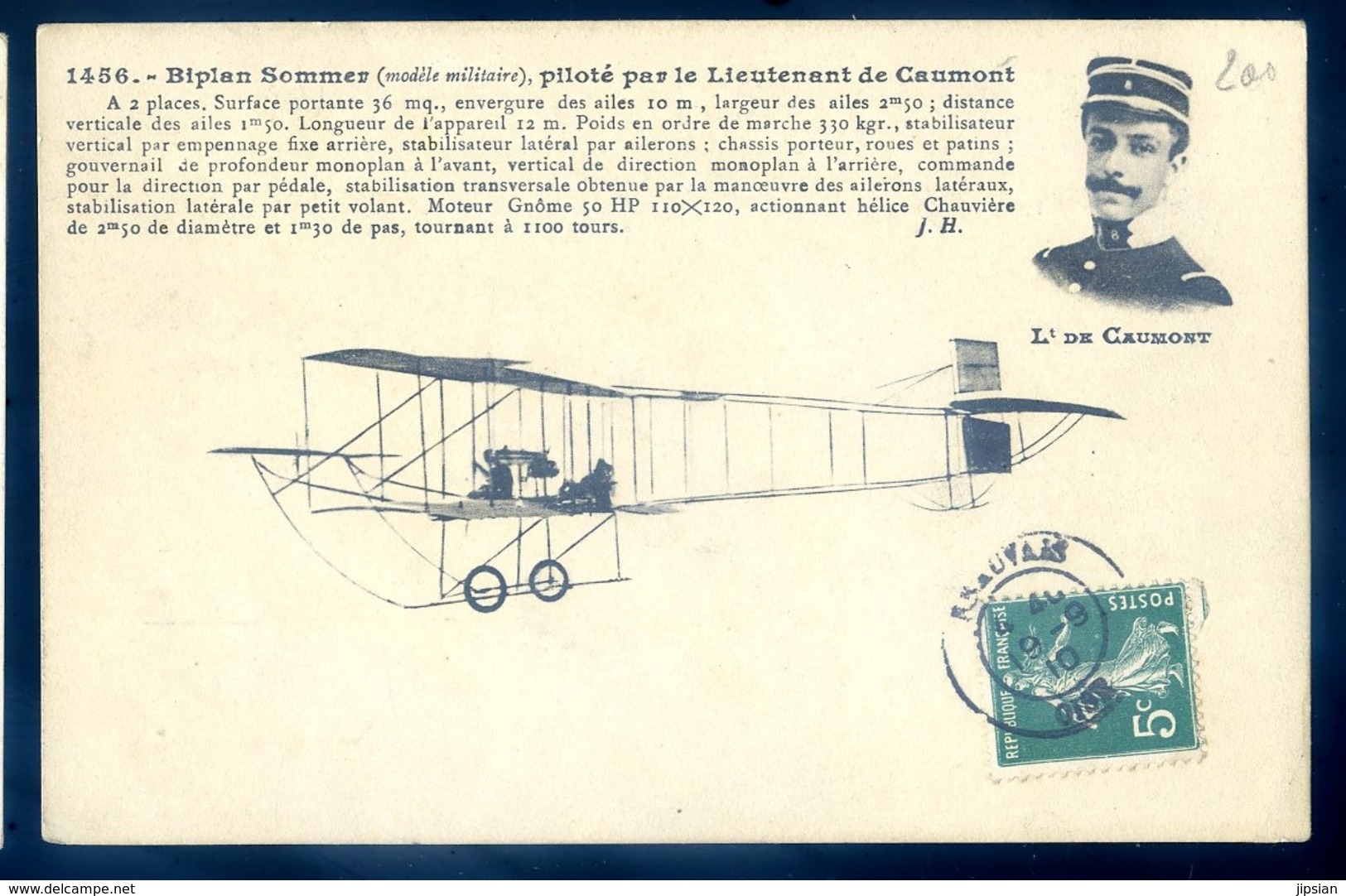 Cpa Aviation Avion Biplan Sommer Piloté Par Le Lieurenant De Caumont    LZ51 - ....-1914: Précurseurs