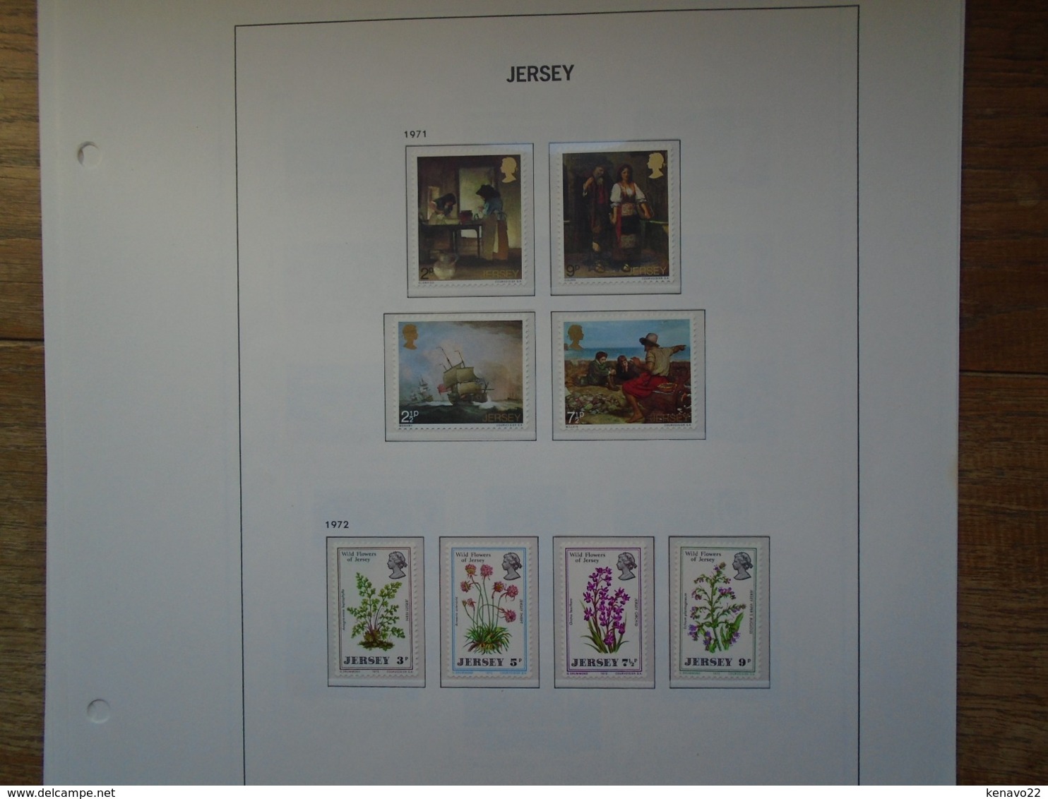 timbres de jersey sur pages d'album de 1969 à 1979 ( 11 années complètes )