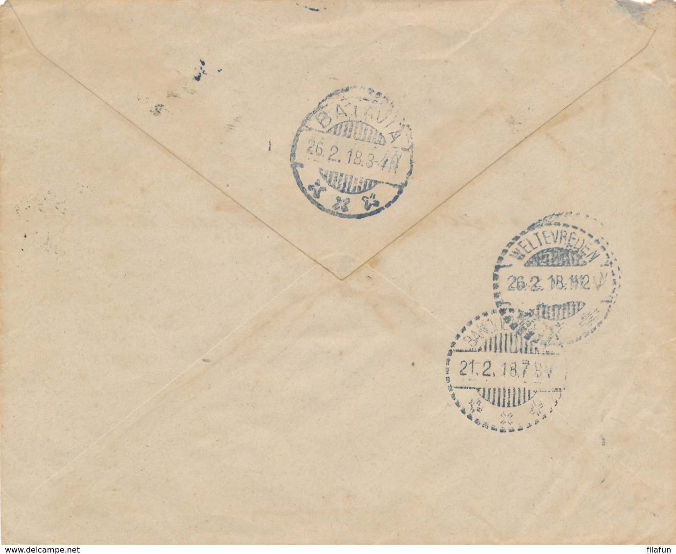 Nederlands Indië - 1918 - 10 Cent Wilhelmina Op Cover Van LB SAMPIT Naar Batavia - Nederlands-Indië