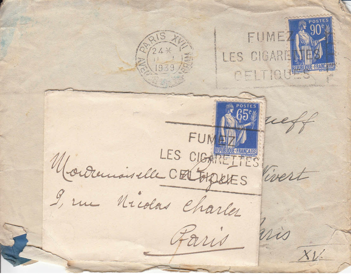 FRANCE -  Lot De 2 Lettres -  Fumez Les Cigarettes Celtiques - 1932-39 Peace