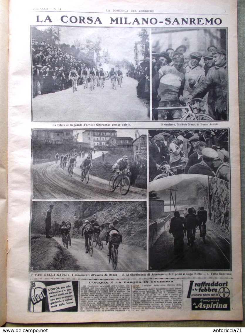 La Domenica Del Corriere 6 Aprile 1930 Marconi Milano-Sanremo Di Lorenzo Chiuro - Altri & Non Classificati