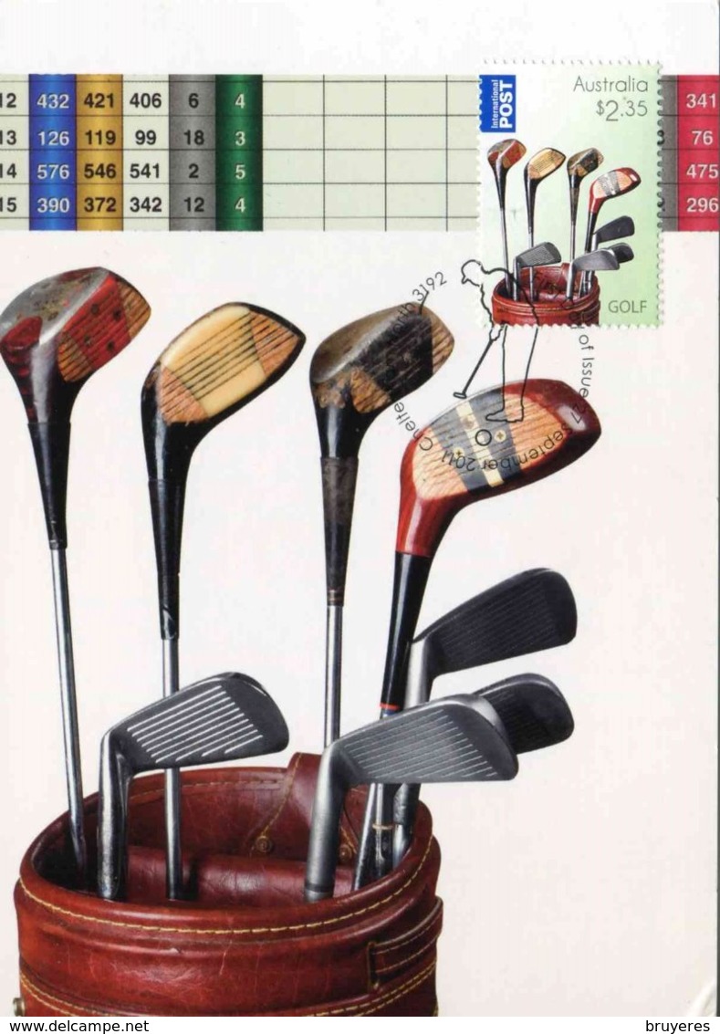 Entier Postal De 2011 D'AUSTRALIE Sur CP Avec Timbre Et Illust. "Sac De Golf Avec Clubs (Fers Et Bois)" - Golf