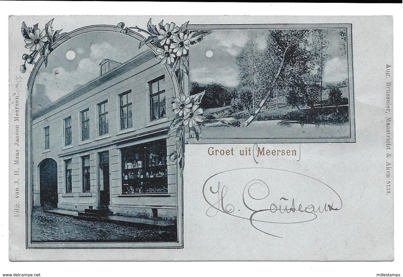 1 Ansichtkaart 1902 - Groet Uit Meersen - Kruidenierswinkel - Verliefde Bomen - Maastricht