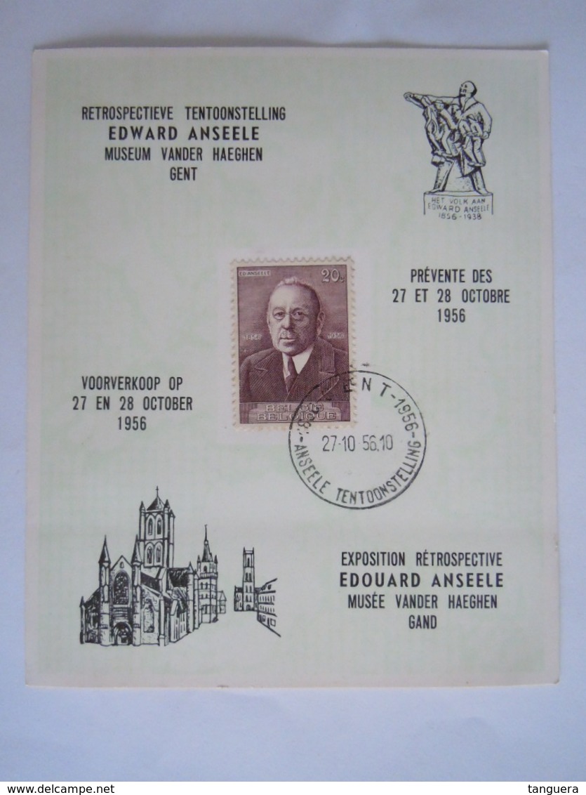 België Belgium 1956 FDC Herinneringskaart Expo Retrospectieve Edouard Anseele Gent Gand Cob 997 - 1951-1960