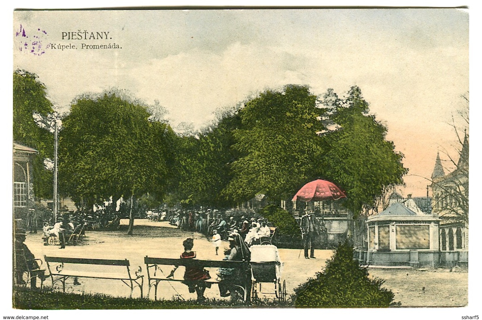 Piešťany KUPELE PROMENADA  Street Life Color Postcard C. 1908 - Slowakei